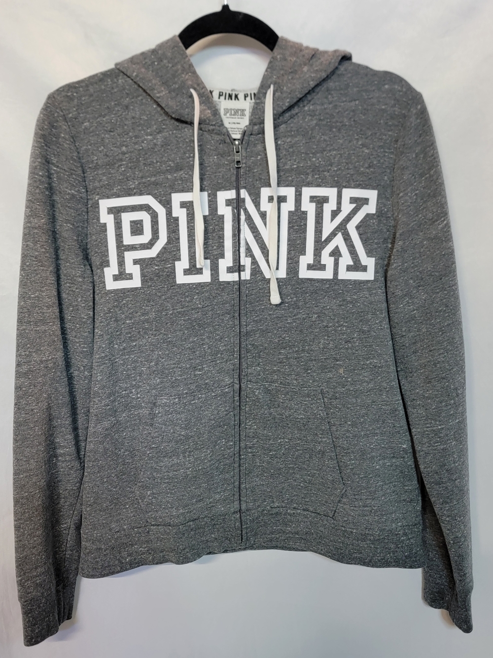 PINK Victoria's Secret Gray Zip-Up Hoodie with White Logo - Picture 1 of 10